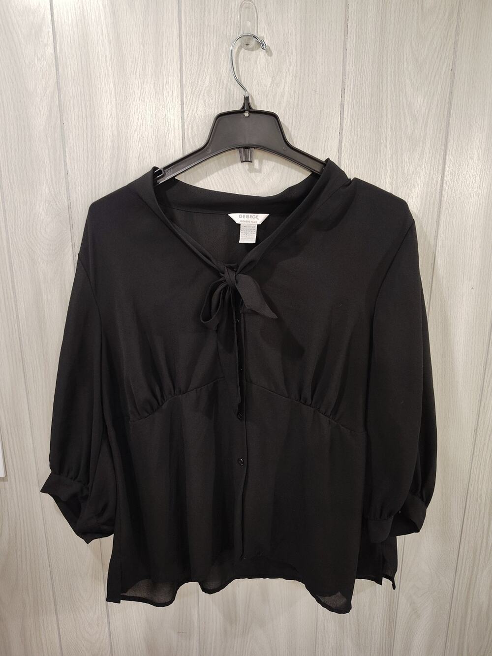 Woman’s Black Button Down Shirt Size 18 / 20 Plus Black Milkmaid Witchy Goth